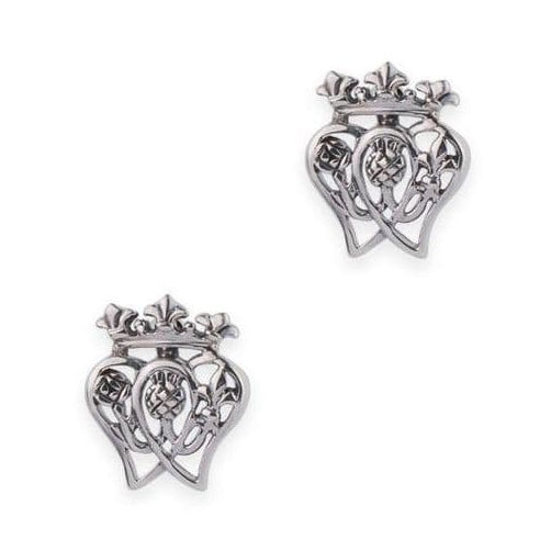 Mary Queen of Scots Silver Twin Heart Stud Earrings 9635 front