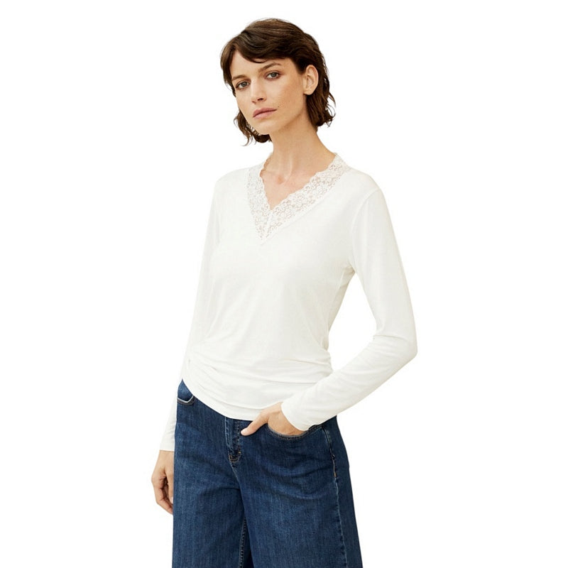 Masai Clothing Dionius Shaped Top in Cream 1011870-1001S on model front