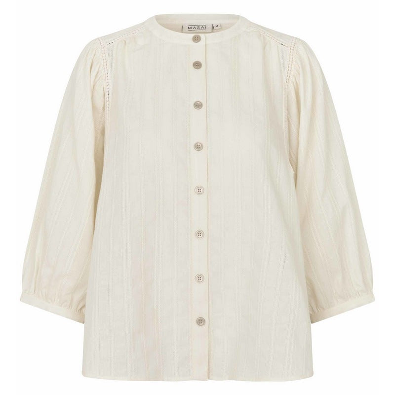 Masai Clothing Malthara Striped Cotton Shirt Whitecap Cream 1011980-1025S front