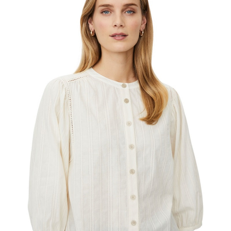 Masai Clothing Malthara Striped Cotton Shirt Whitecap Cream 1011980-1025S on model close-up