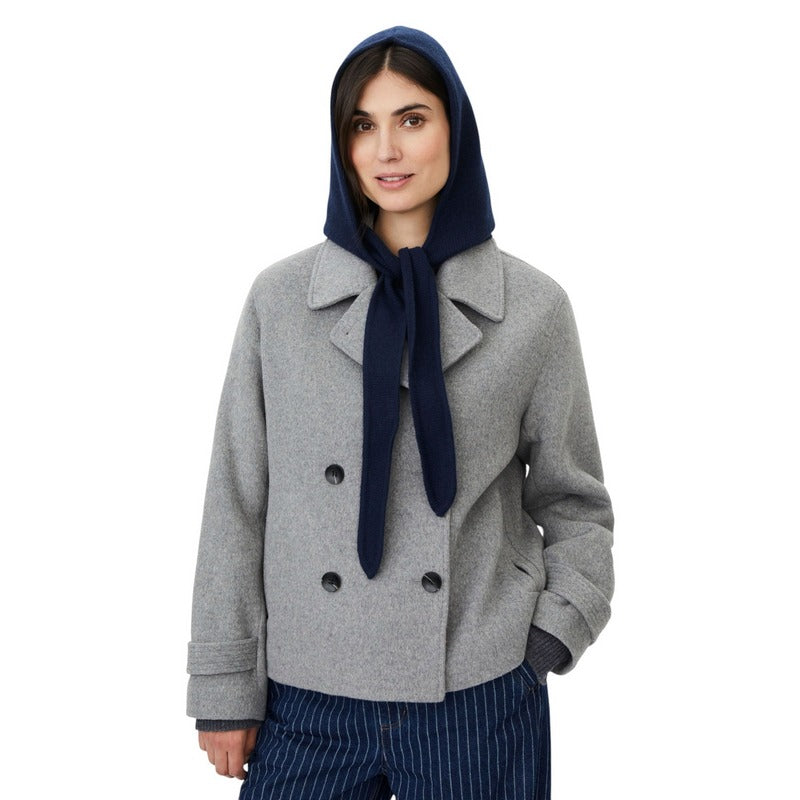 Masai Clothing Rhen Knitted Scarf in Dress Blue 1013162-2084S on model front