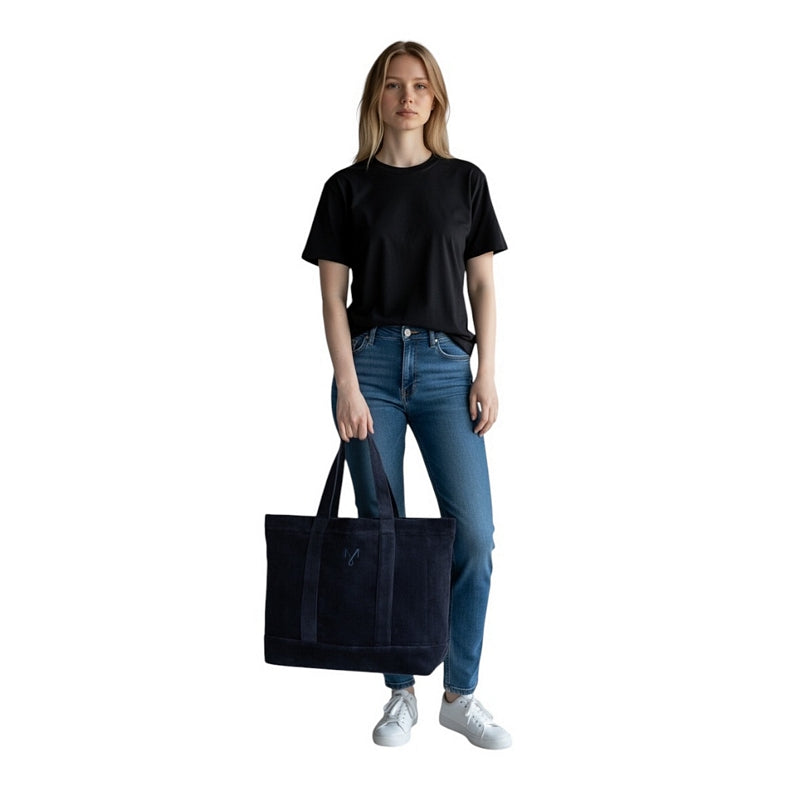 Masai Clothing Roya Corduroy Bag Dress Blue 1012982-2084S held by model