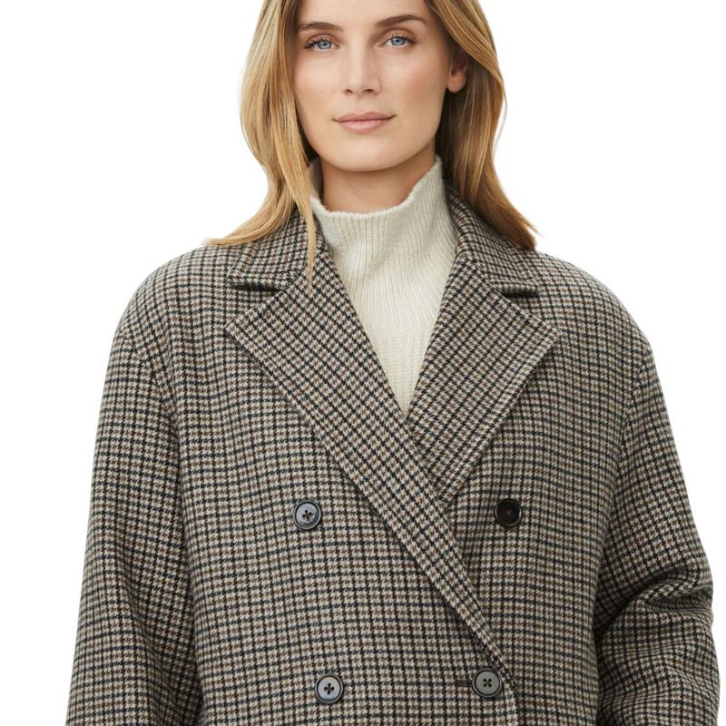Masai Clothing Tullya Coat Check Chocolate 1012463-4095P on model close-up