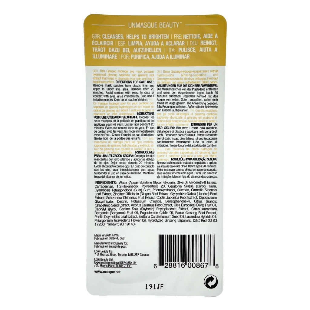 Masque Bar Hydro Gel Eye Patch Mask Ginseng LB00867 rear
