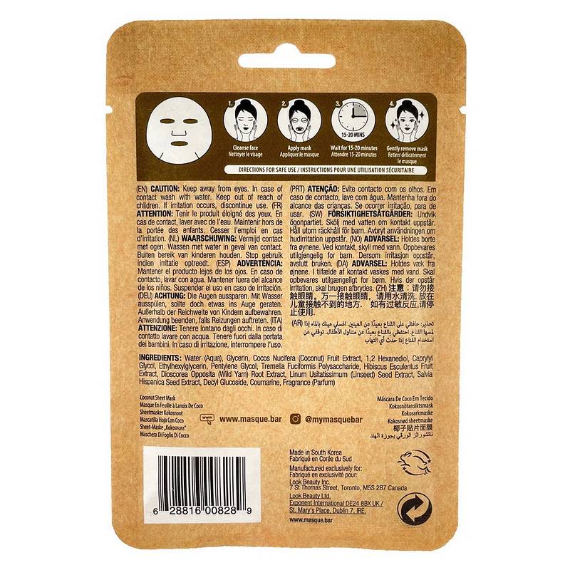 Masque Bar Naturals Coconut Sheet Mask package rear