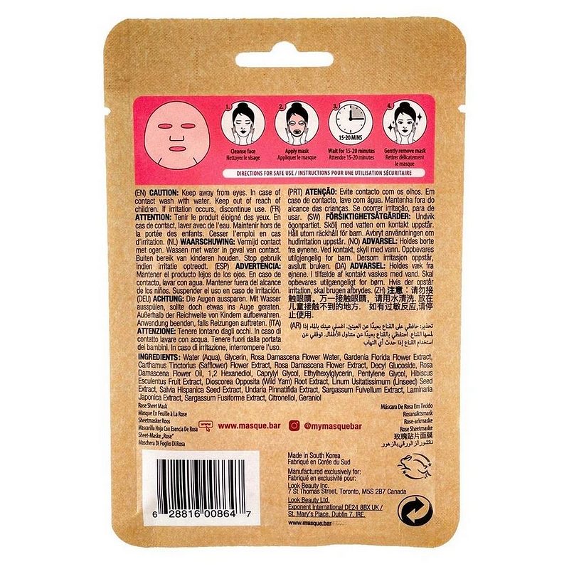 Masque Bar Naturals Sheet Mask Rose LB00964 rear