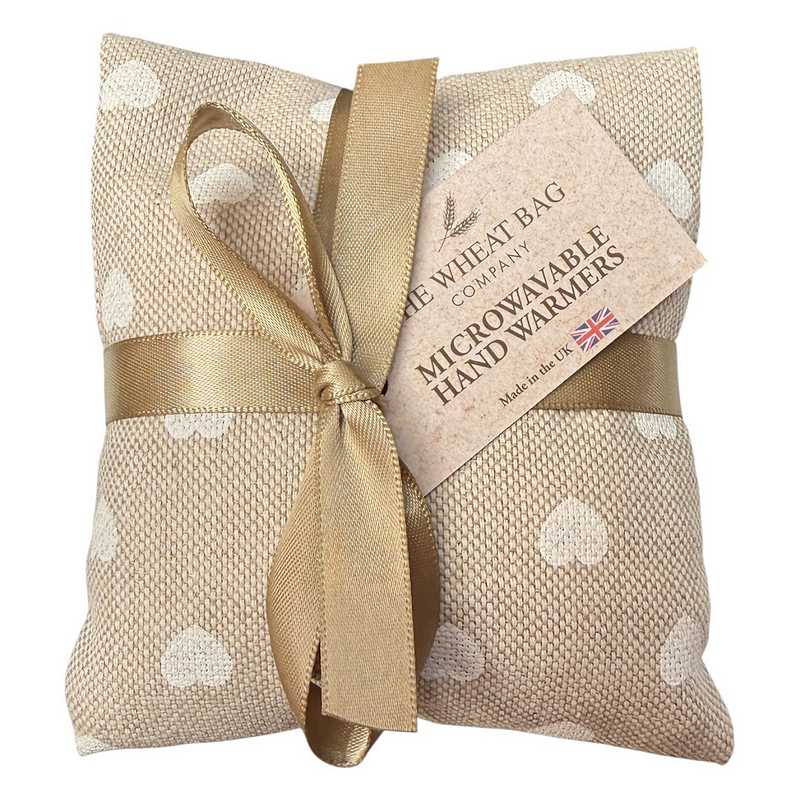 Microwavable Wheatbag Handwarmers Hearts Beige front