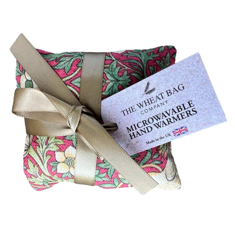Microwavable Wheatbag Handwarmers Strawberry Thief Crimson front
