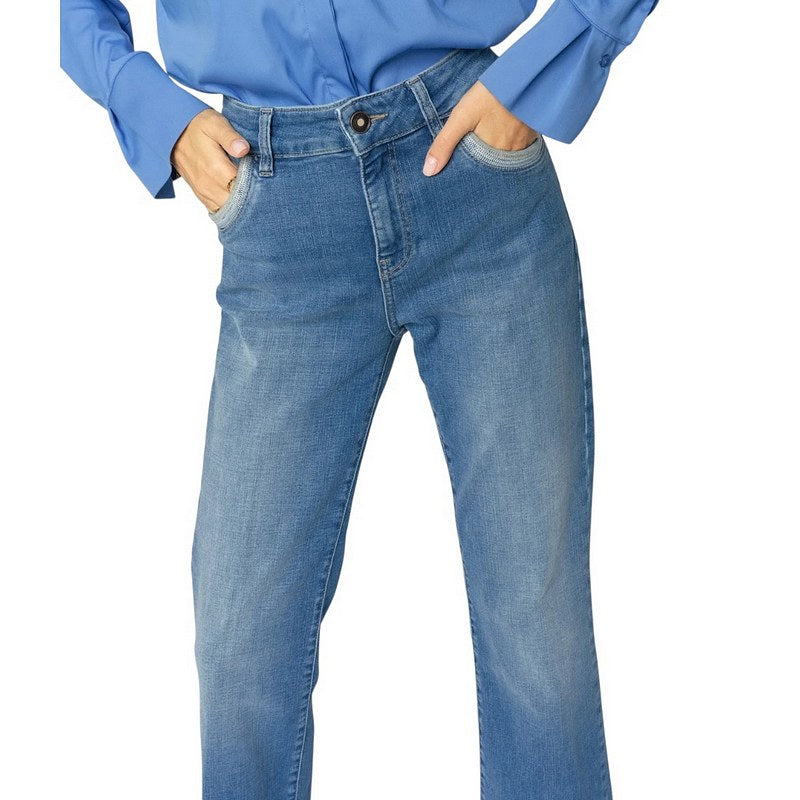Mos Mosh Clothing Cecilia Perla Jeans Mid Blue on model close-up