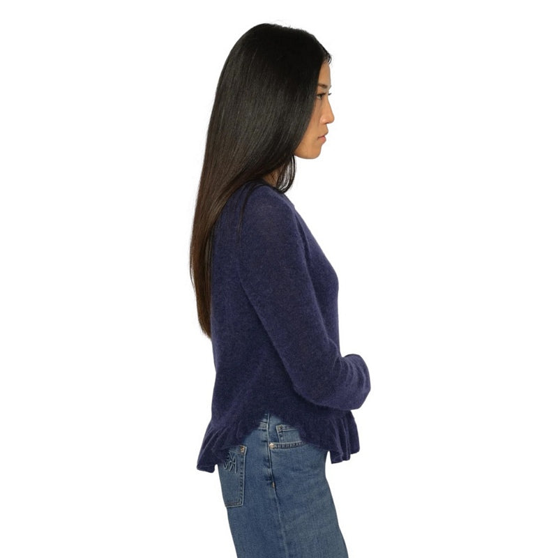 Mos Mosh Clothing Mape Alice Knit Cardigan Crown Blue on model side