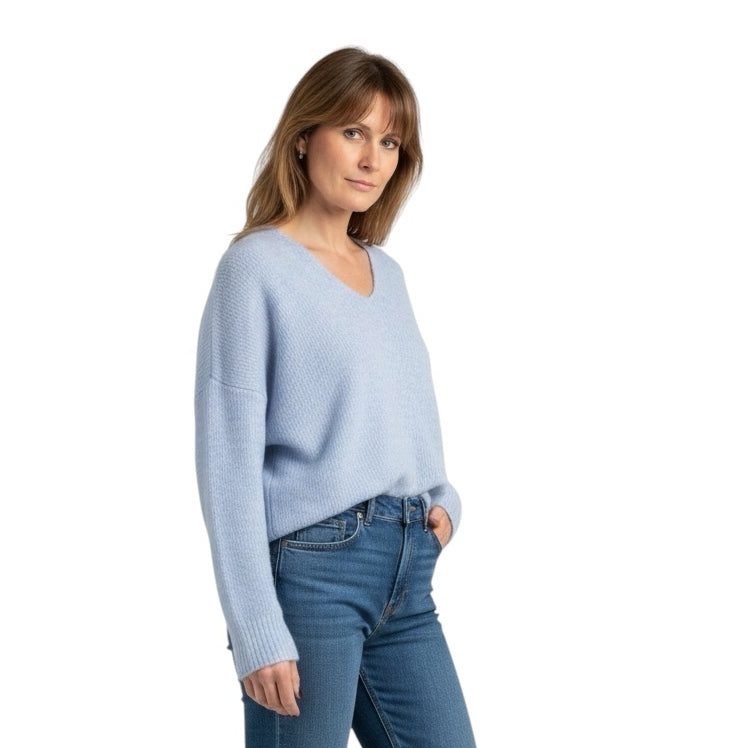 Mos Mosh Thora V-Neck Jumper Cashmere Blue on model main