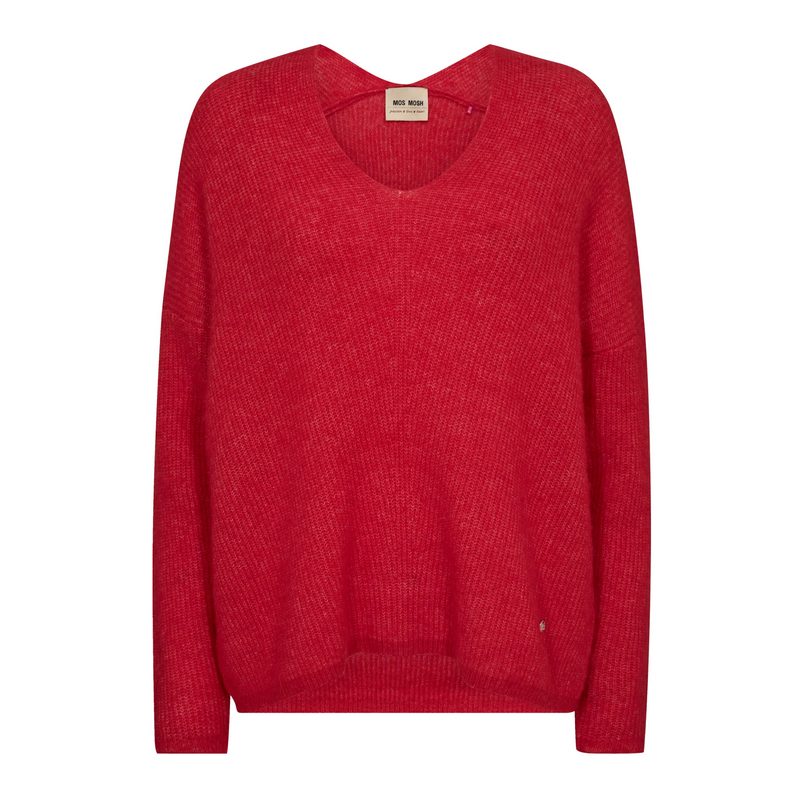 Mos Mosh Thora V-Neck Knit Jumper Chinese Red 153900-268 front