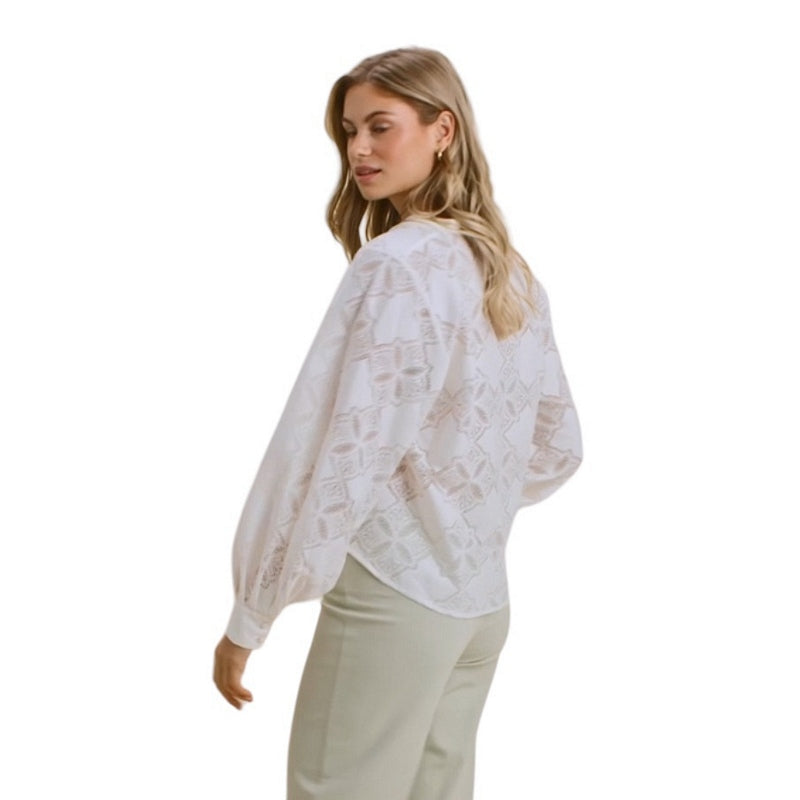 Mos Mosh Yen Lace Blouse in Ecru on model side