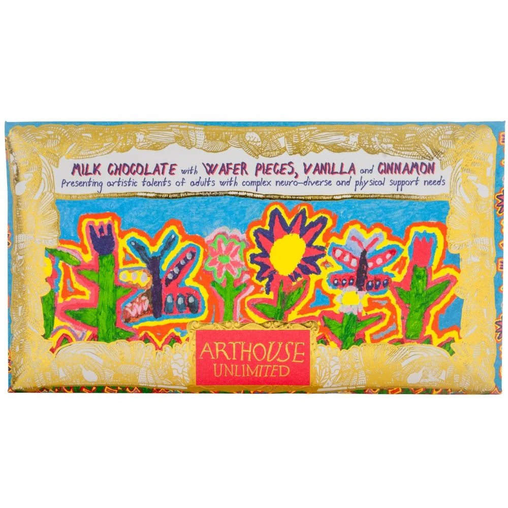 Most Beautiful Garden Milk Chocolate Bar with Wafer Pieces Vanilla & Cinnamon front