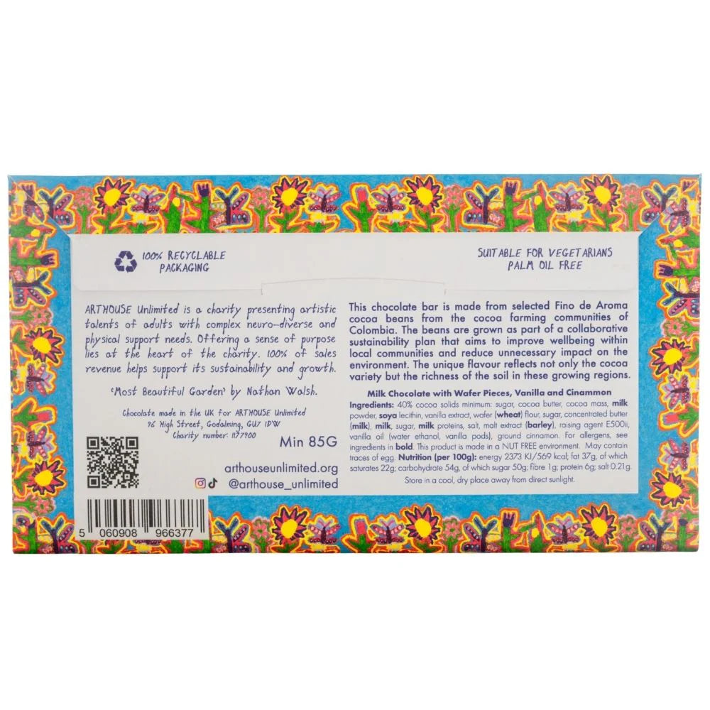 Most Beautiful Garden Milk Chocolate Bar with Wafer Pieces Vanilla & Cinnamon rear