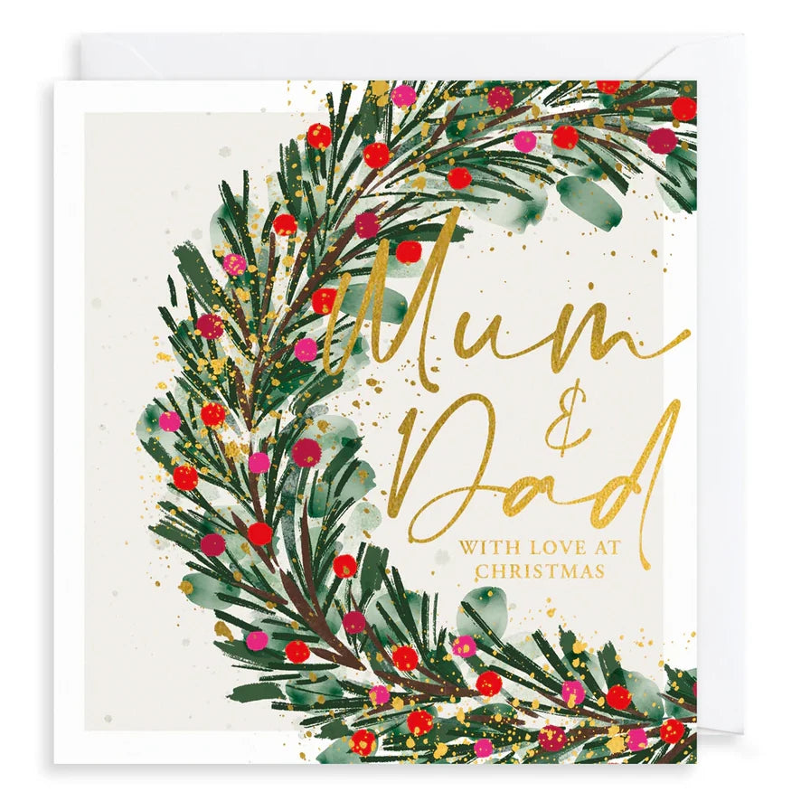 Mum & Dad Botanical Wreath Christmas Card AFRX258 front