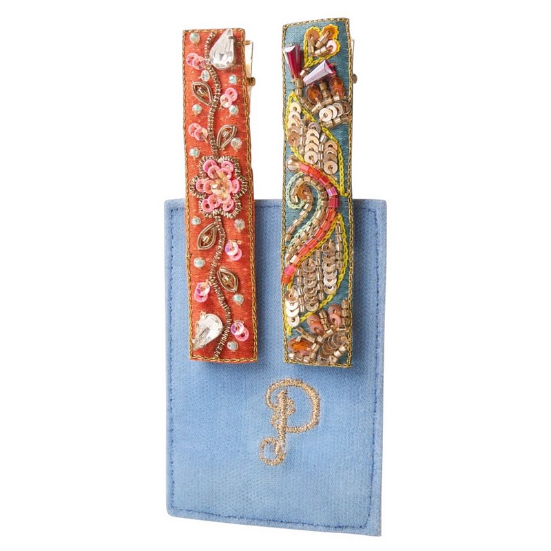 Narrow Jewelled Hair Bar Tangerine Floral Vines and Teal Festival 2 Pack BAR20 main