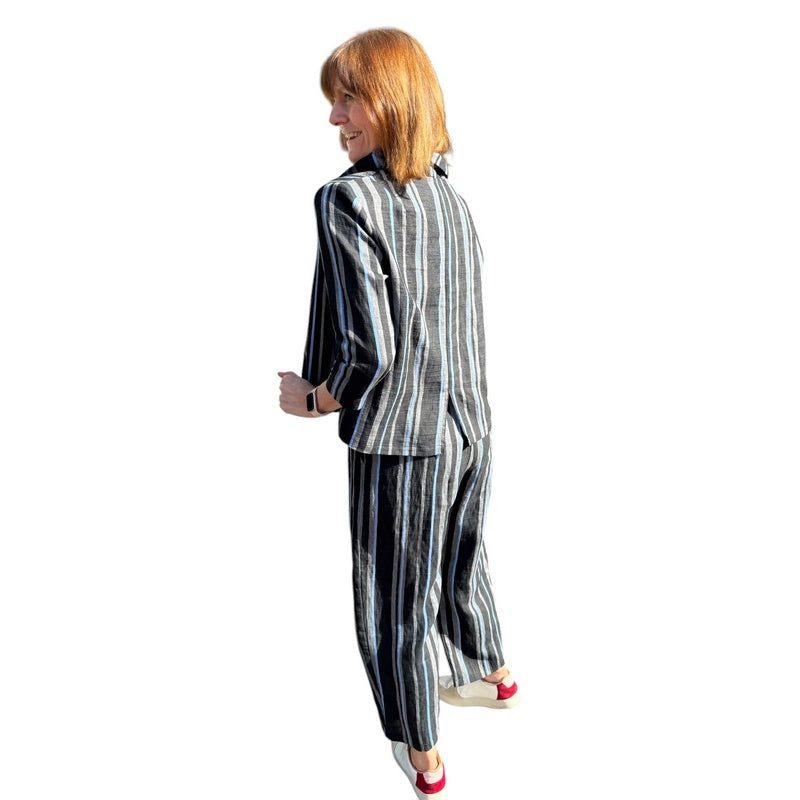 Neirami Clothing Trousers with Pleats Riga Sky Striped on model back