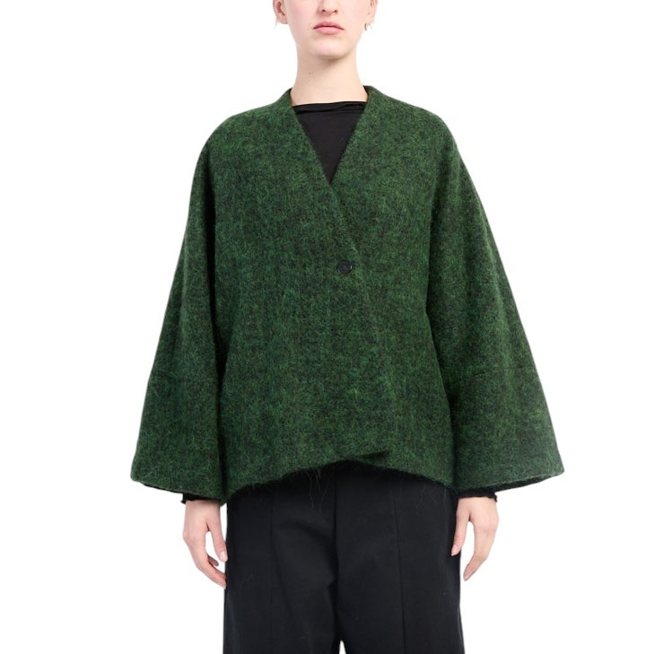 Neirami Short Bolero Coat Prato Green C111BV on model front