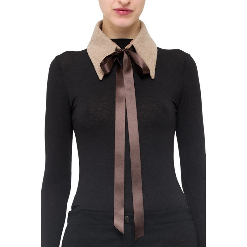 Neirami Wool-blend Almond Collar with Brown Tie AC71 on model