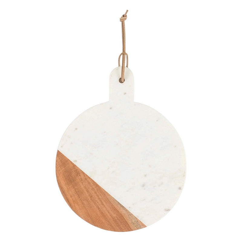 Novi Round Cheese Board White Marble and Wood front