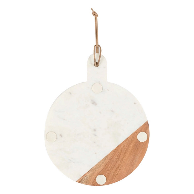Novi Round Cheese Board White Marble and Wood rear