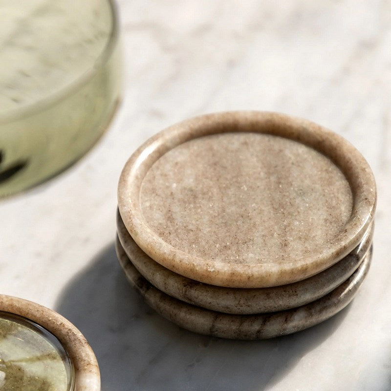 Novi Round Coasters Set of 4 Beige Marble lifestyle 2