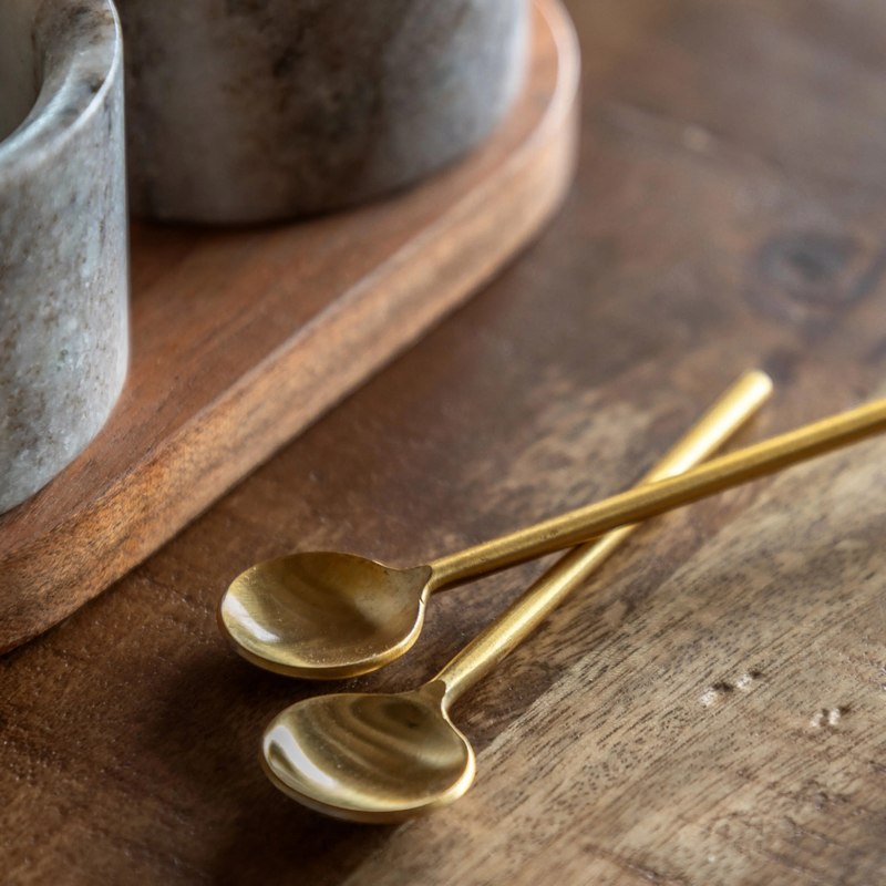 Novi Spoon and Beige Marble Pinch Pots on Wooden Tray lifestyle spoons