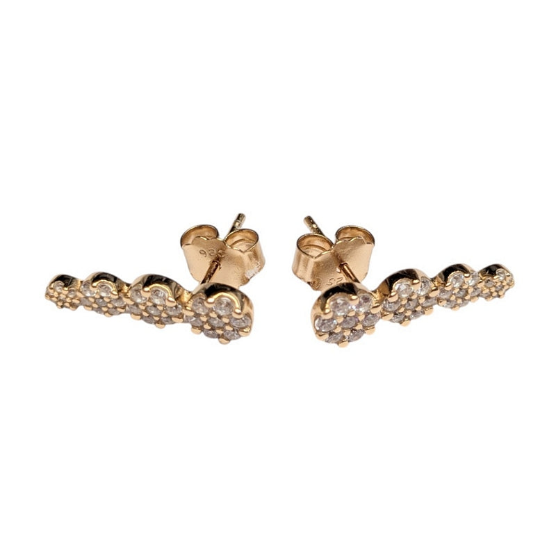 Old School Beauly 2ES823 Drop CZ Circles Stud Earrings Gold Plated side