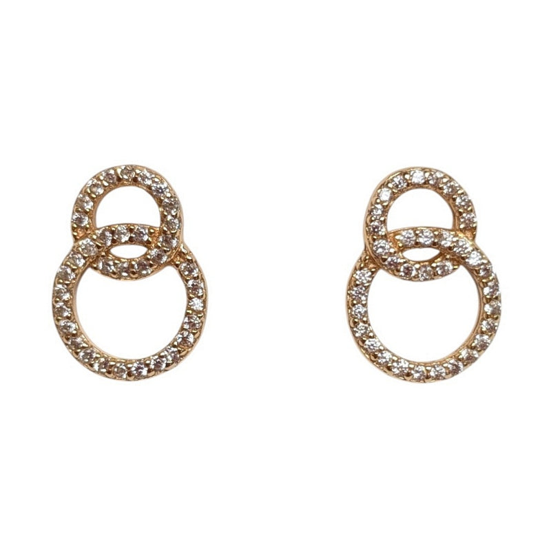 Old School Beauly STE290 Interlocking CZ Circles Stud Earrings Gold Plated main