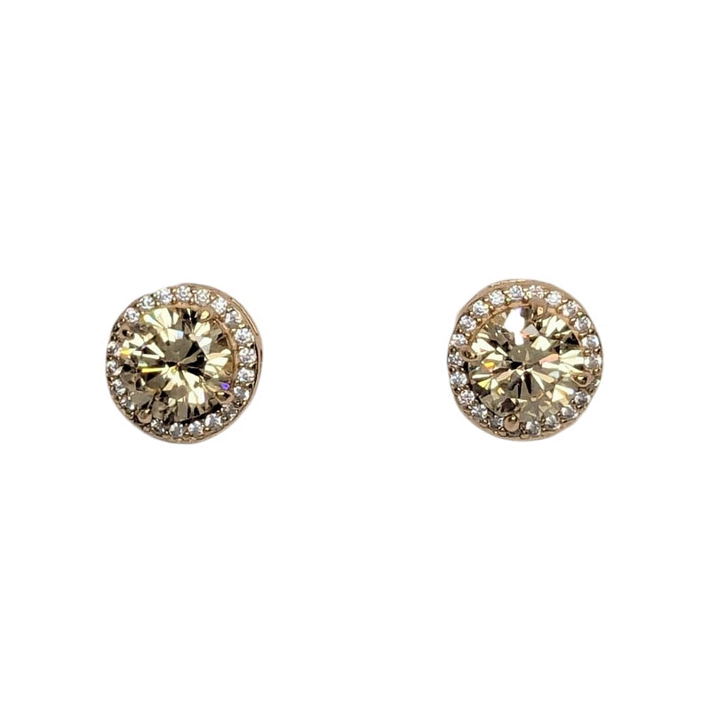 Old School Beauly Jewellery 2ES777 Yellow CZ Circular Cluster Stud Earrings Gold Plated front
