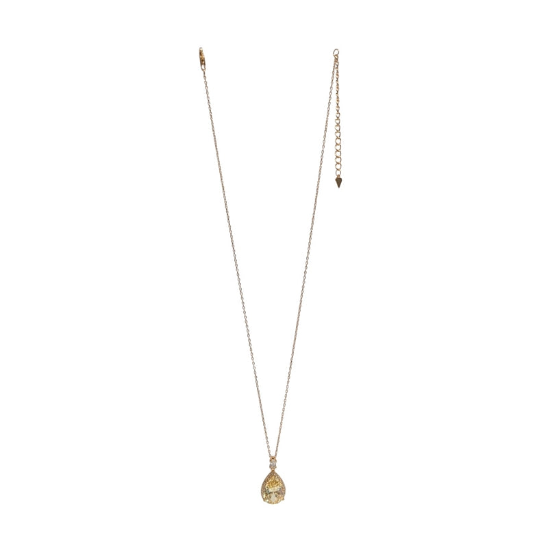 Old School Beauly Jewellery 2NS472 Medium Pear Drop Yellow CZ Diamante Necklace Gold Plated front