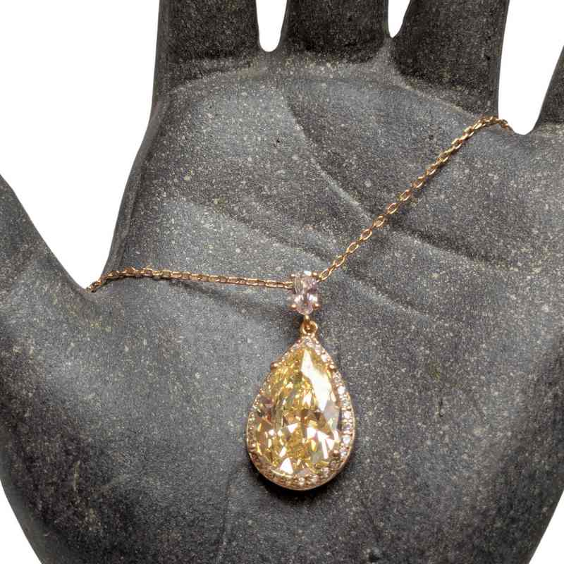 Old School Beauly Jewellery 2NS472 Medium Pear Drop Yellow CZ Diamante Necklace Gold Plated lifestyle