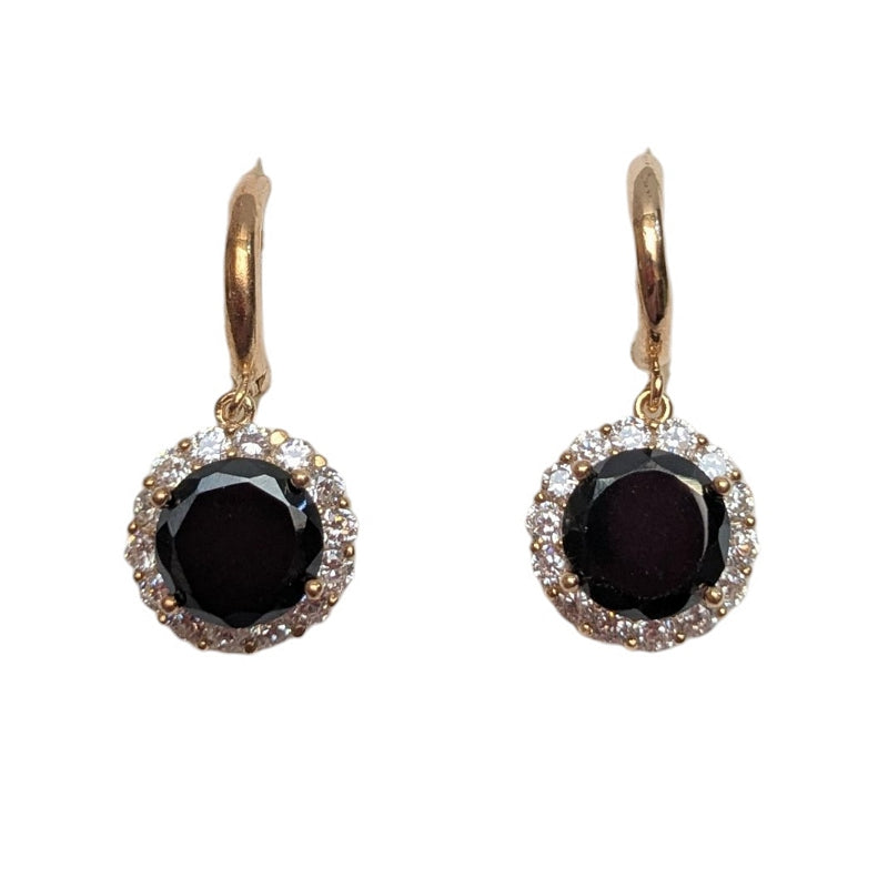 Old School Beauly Jewellery EL473B Black CZ Cluster Hoop Earrings Gold Plated front