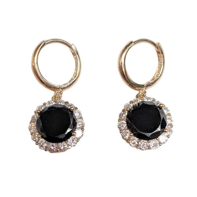 Old School Beauly Jewellery EL473B Black CZ Cluster Hoop Earrings Gold Plated hoops