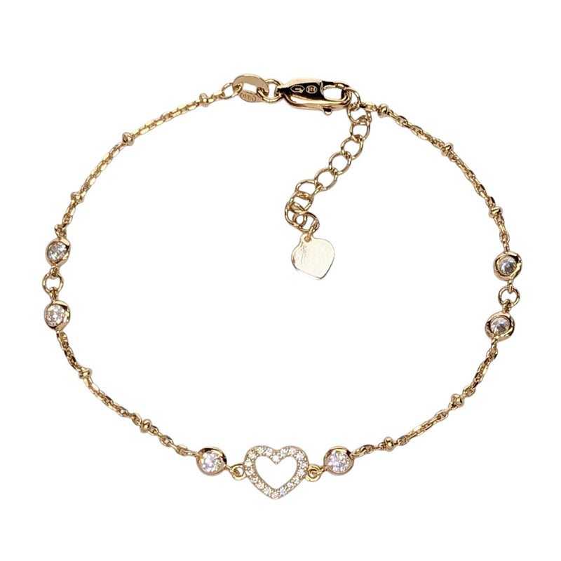 Old School Beauly Jewellery GSB593 Pave CZ Hearts Bracelet Gold Plated top