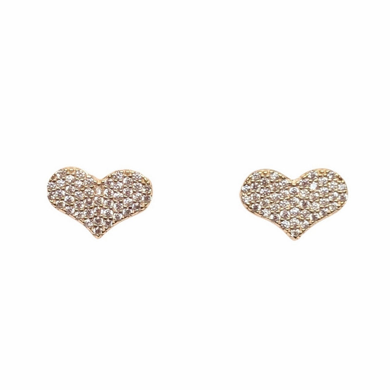 Old School Beauly Jewellery GSE715 Pave CZ Heart Stud Earrings Gold Plated front