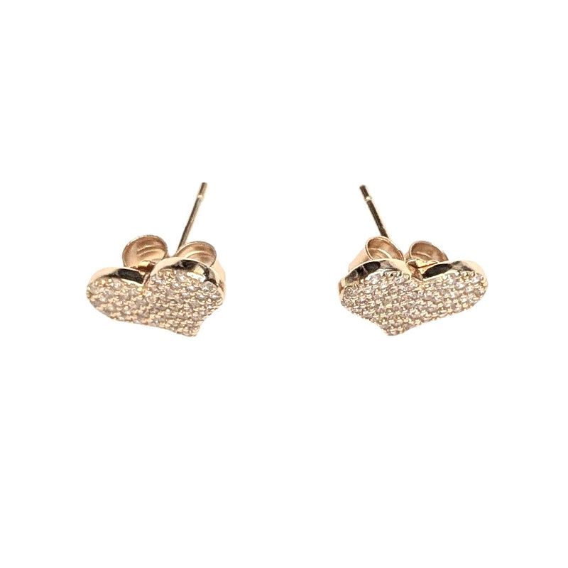 Old School Beauly Jewellery GSE715 Pave CZ Heart Stud Earrings Gold Plated top
