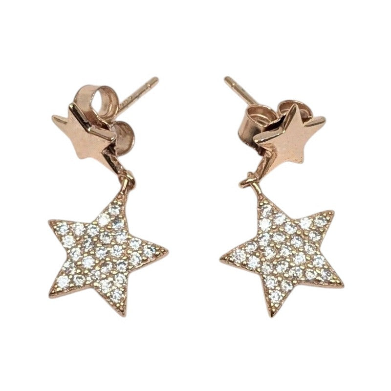 Old School Beauly Jewellery SVE791 Star CZ Drop Earrings Gold Plated side
