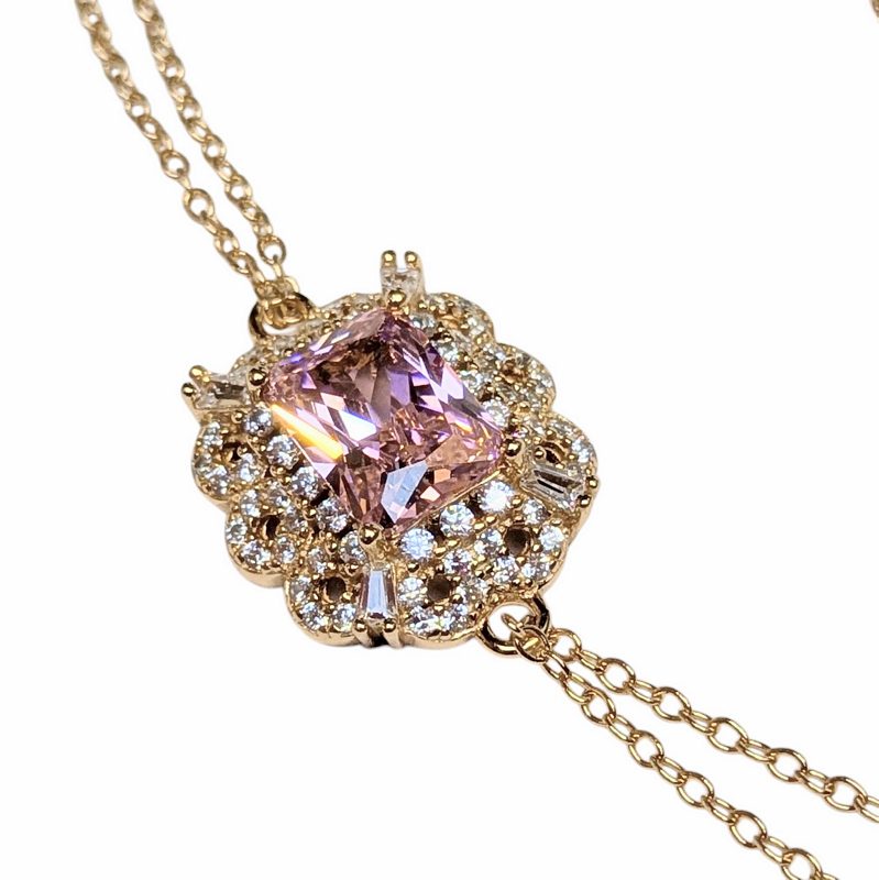 Old School Beauly Jewellery 2BS518A Framed Pink CZ Cluster Bracelet Gold Plated detail