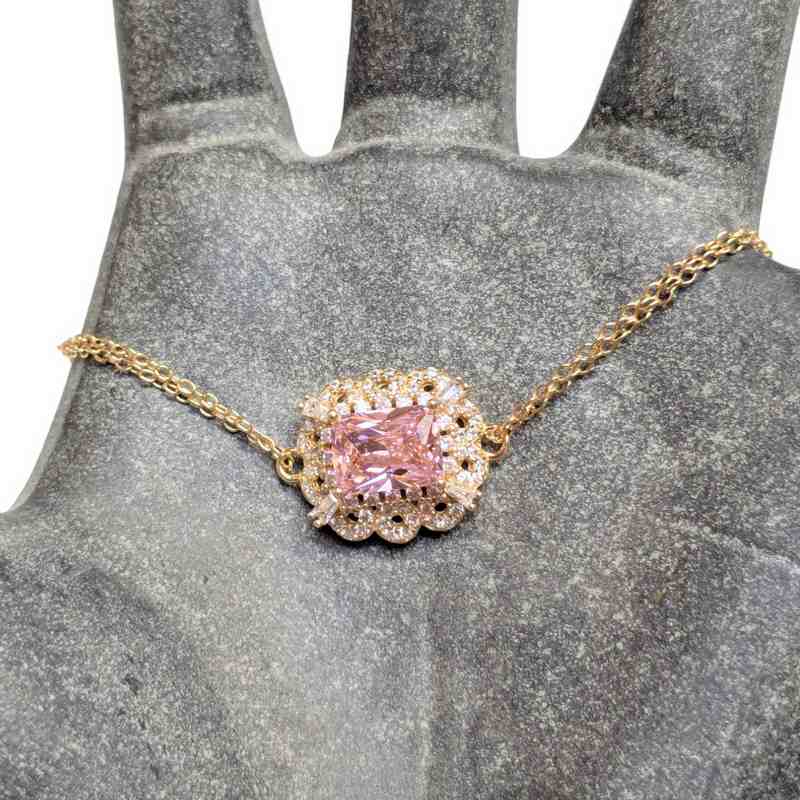 Old School Beauly Jewellery 2BS518A Framed Pink CZ Cluster Bracelet Gold Platedlifestyle