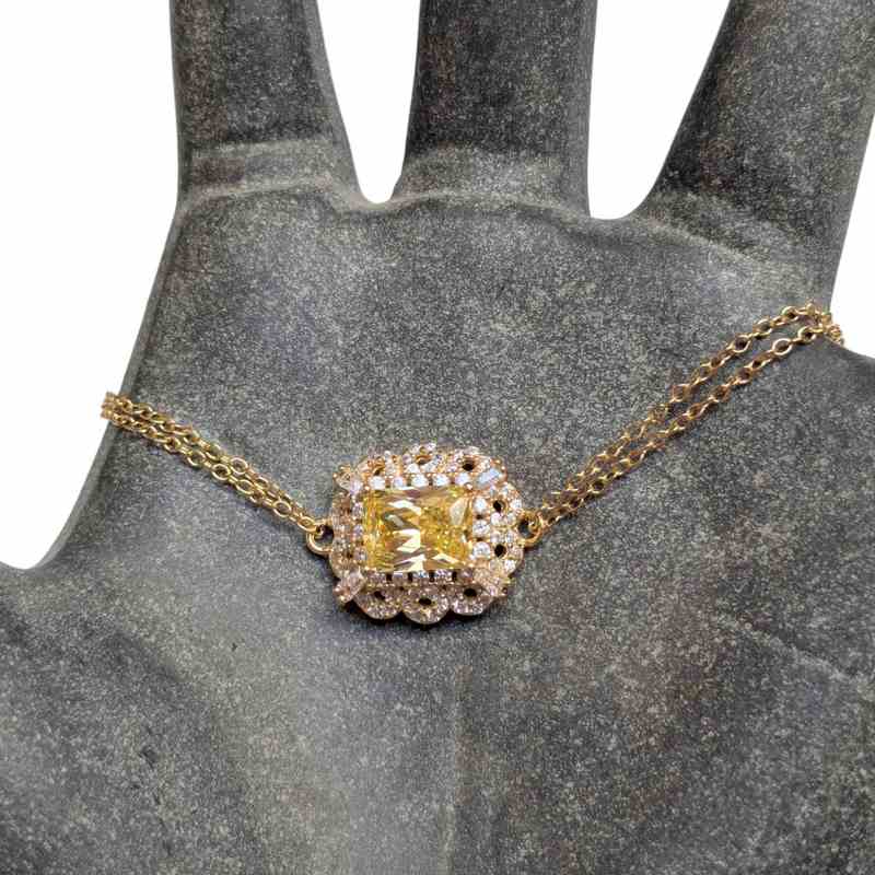 Old School Beauly Jewellery 2BS518B Framed Yellow CZ Cluster Bracelet Gold Plated lifestyle