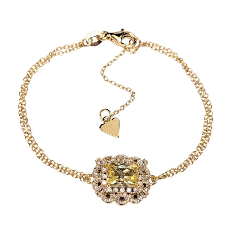Old School Beauly Jewellery 2BS518B Framed Yellow CZ Cluster Bracelet Gold Plated top
