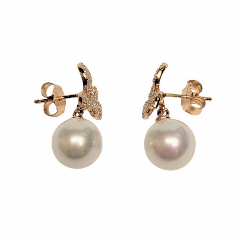 Old School Beauly Jewellery 2ES301 Flower & Synthetic Pearl Earrings Gold Plated side