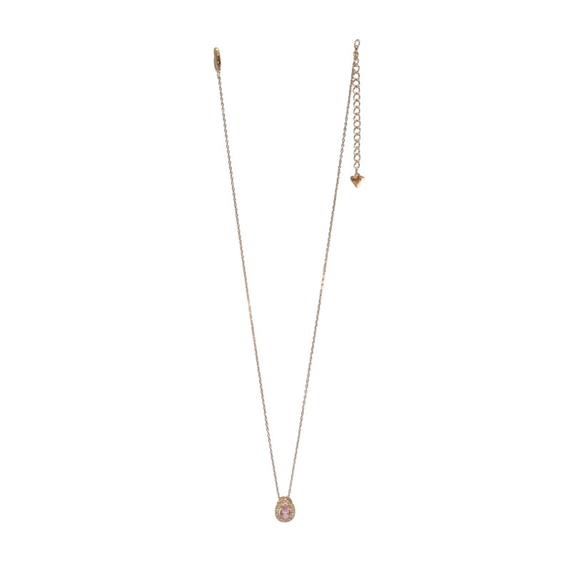 Old School Beauly Jewellery 2NS464A Small Pear Drop Pink CZ Diamante Necklace Gold Plated front