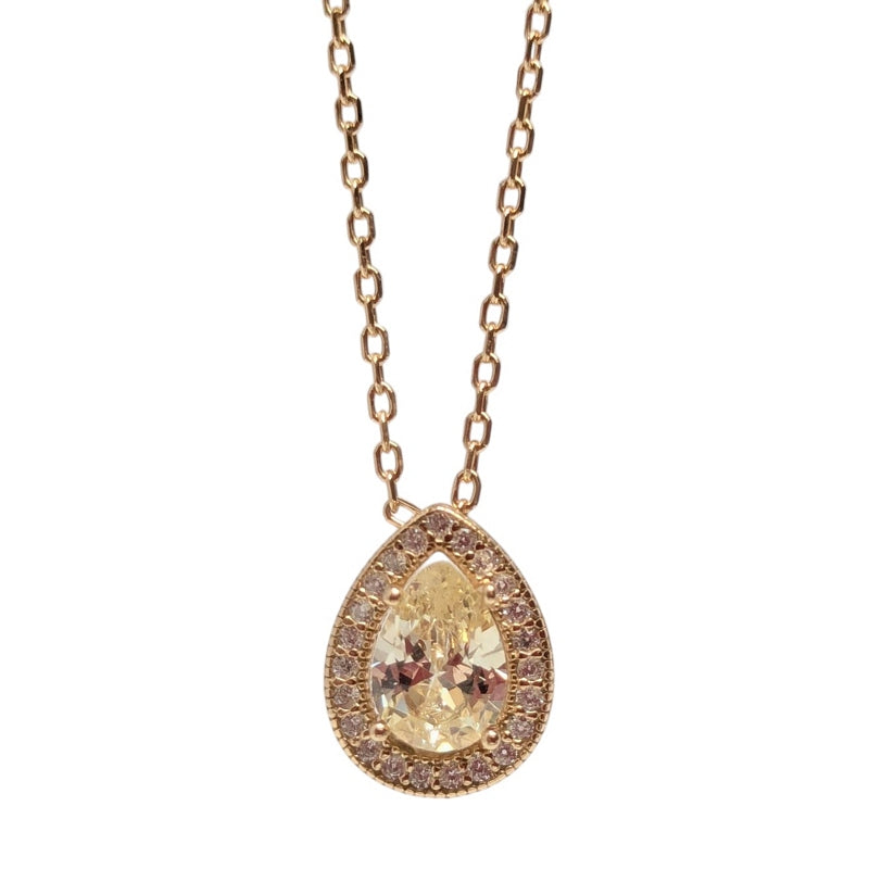 Old School Beauly Jewellery 2NS464B Small Pear Drop Yellow CZ Diamante Necklace Gold Plated detail