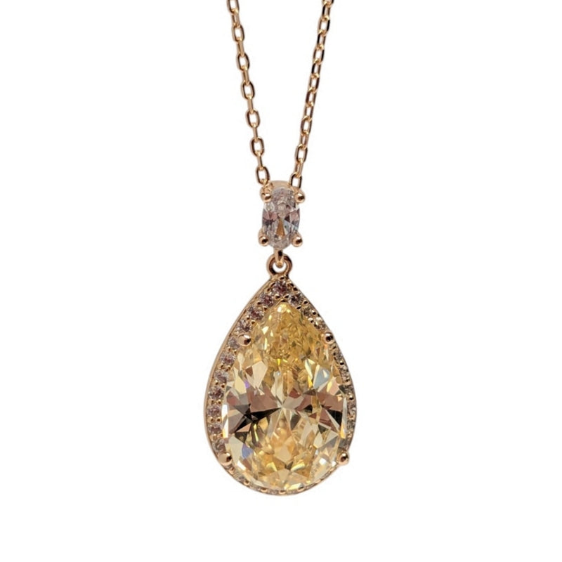 Old School Beauly Jewellery 2NS472 Medium Pear Drop Yellow CZ Diamante Necklace Gold Plated detail
