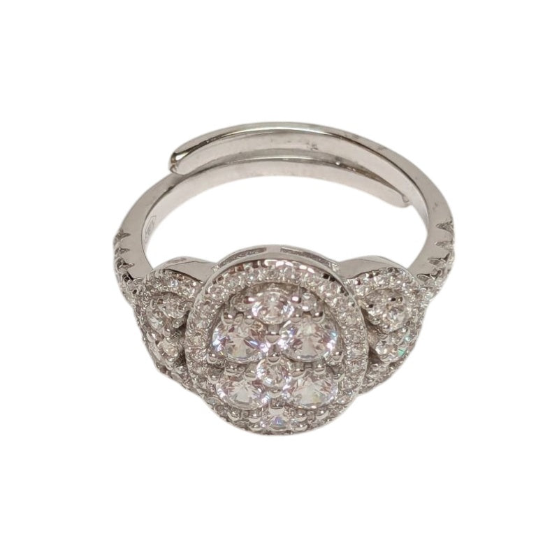 Old School Beauly Jewellery ASR209 Oval CZ Cluster Adjustable Ring Sterling Silver front