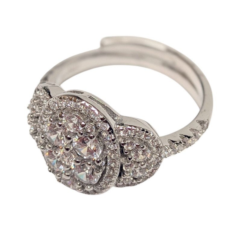 Old School Beauly Jewellery ASR209 Oval CZ Cluster Adjustable Ring Sterling Silver side