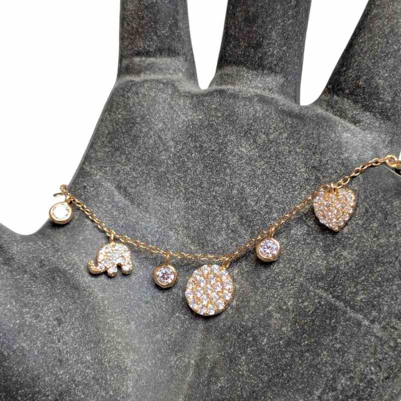 Old School Beauly Jewellery DSB596 Pave Cluster CZ Charm Bracelet Gold Plated lifestyle